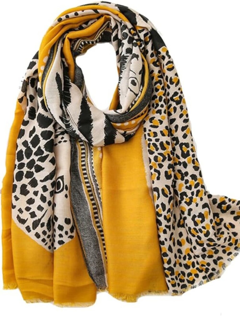 Black, Yellow and White Animal Print Scarf